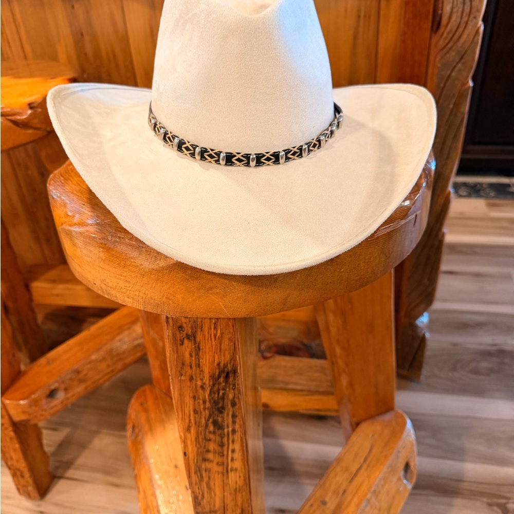 freebird Cream Cowboy Hat with Black & Tan Beaded Band
